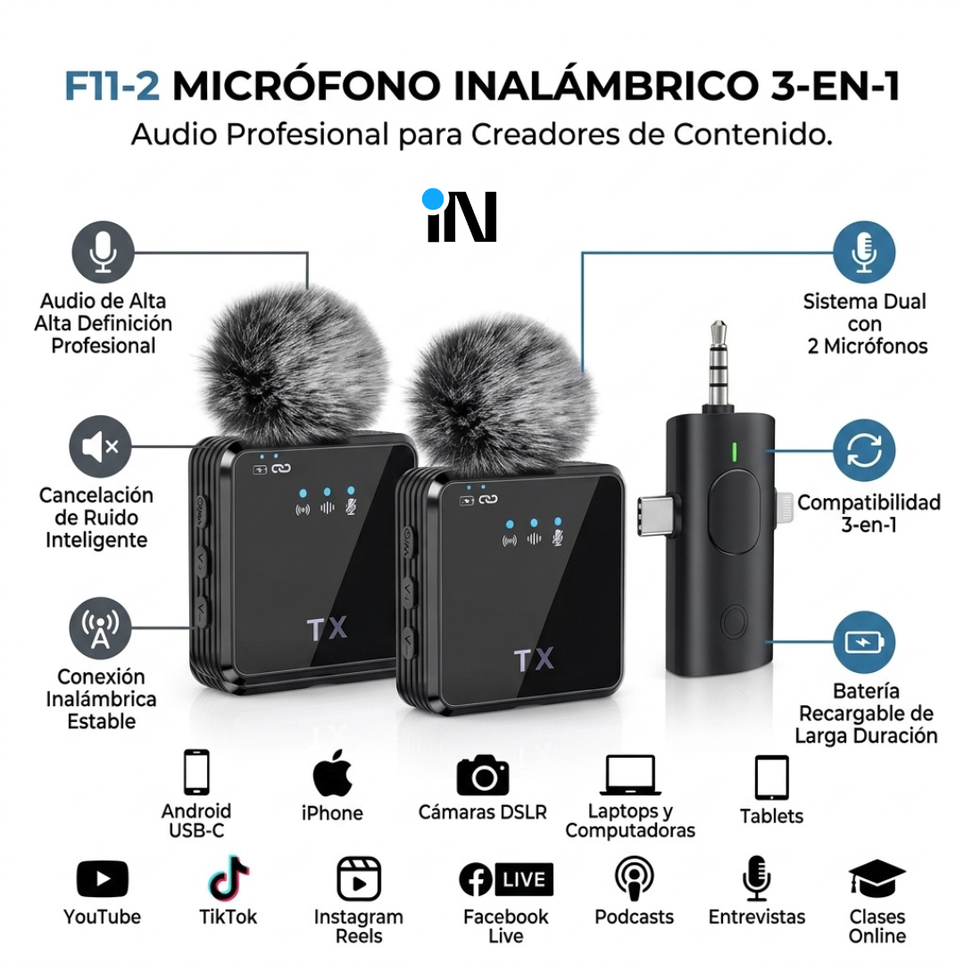 MICROFONO INALAMBRICO WIRELESS F-11 3 EN 1