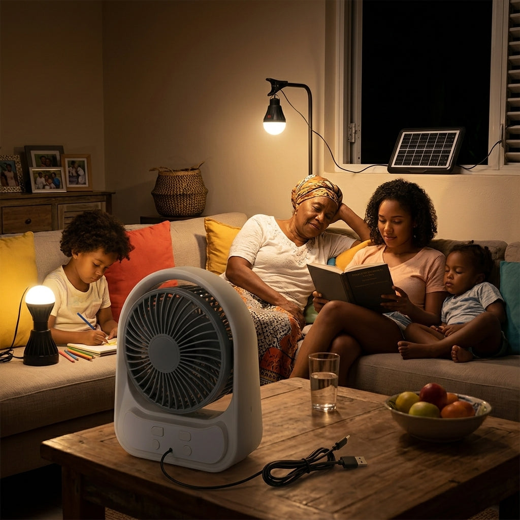 ABANICO SOLAR RECARGABLE PORTATIL 8"