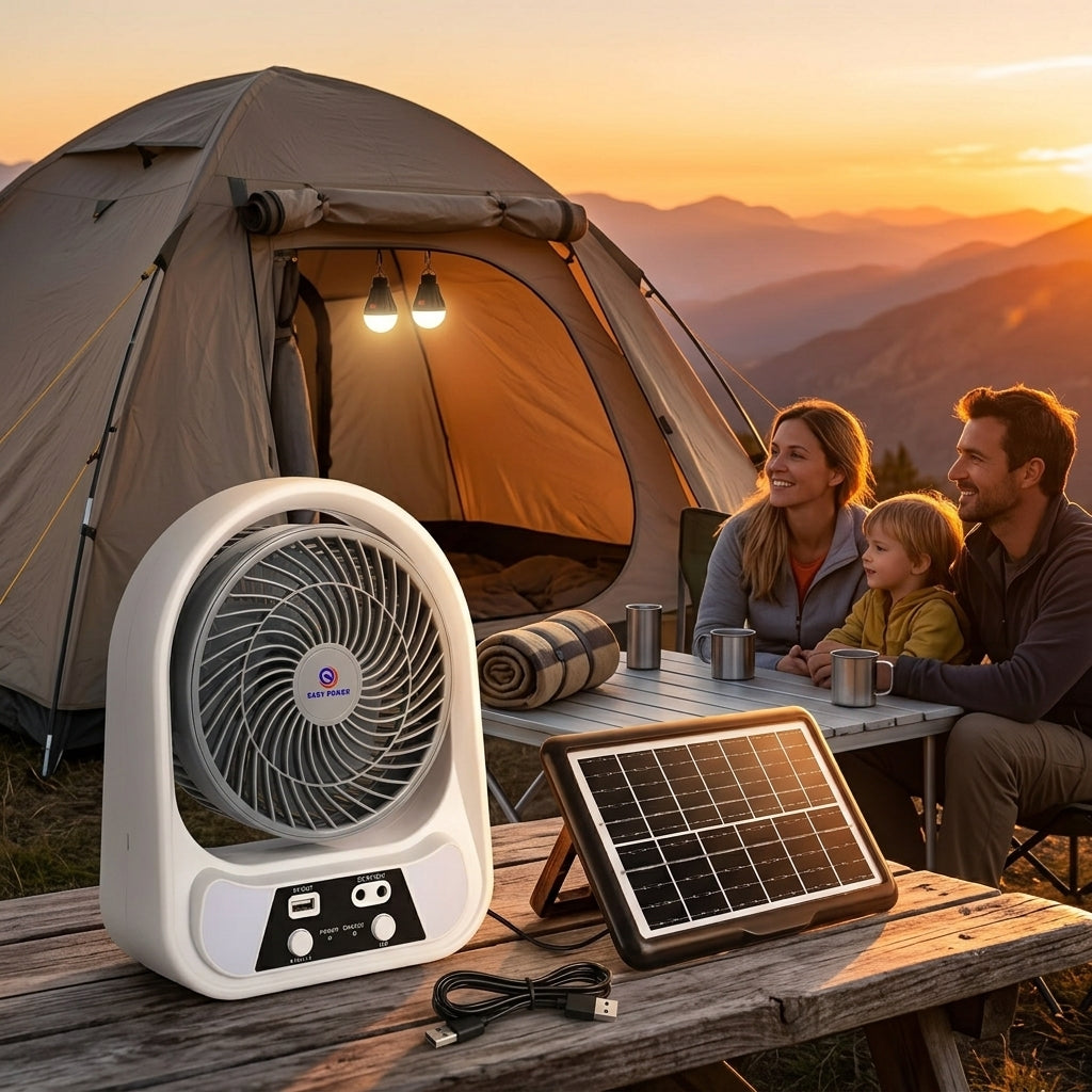 ABANICO SOLAR RECARGABLE PORTATIL 8"