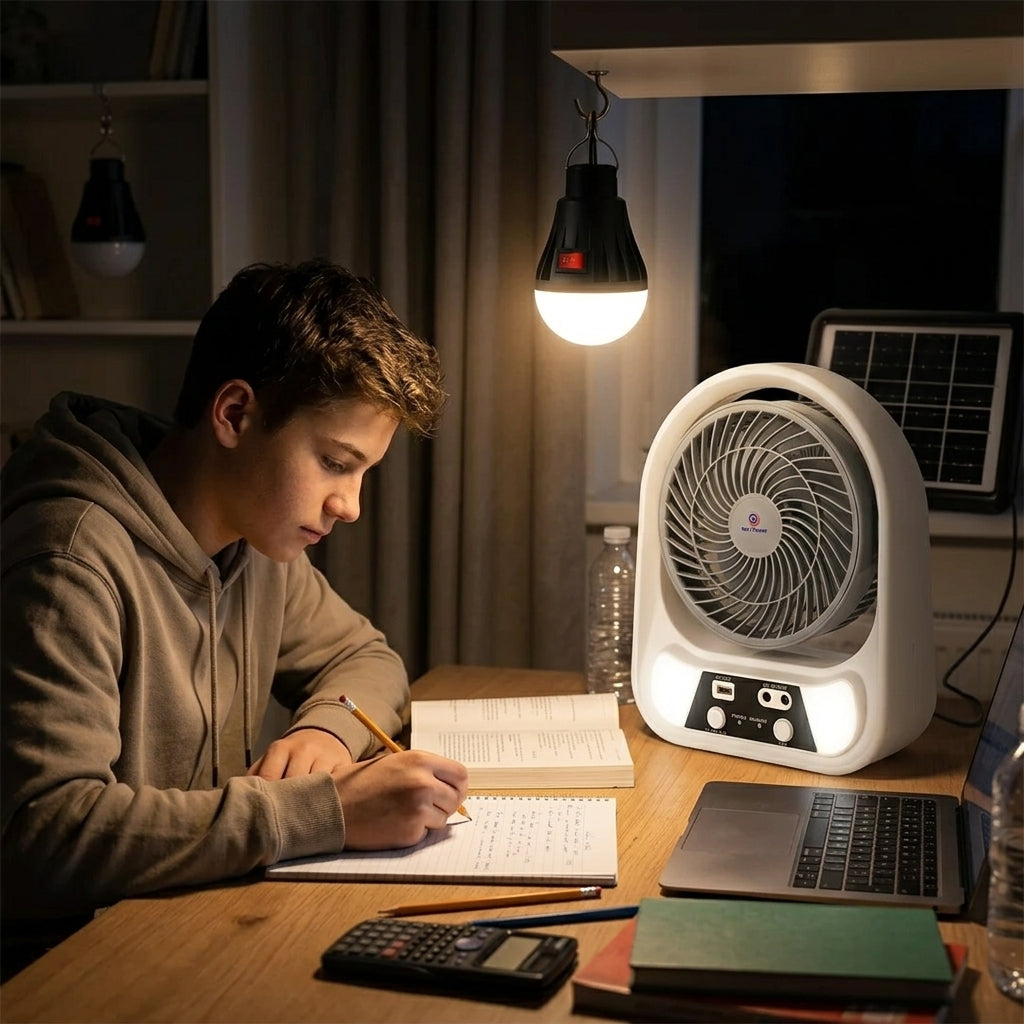 ABANICO SOLAR RECARGABLE PORTATIL 8"
