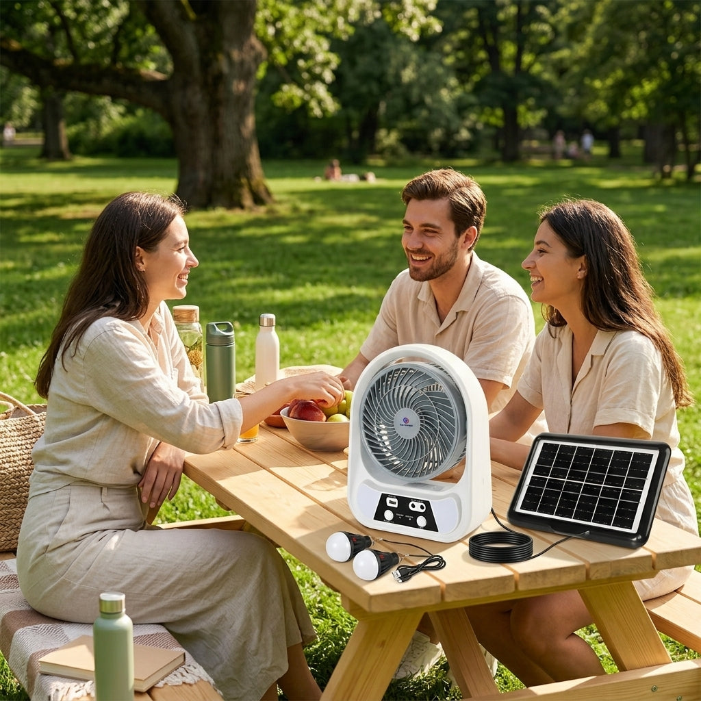 ABANICO SOLAR RECARGABLE PORTATIL 8"