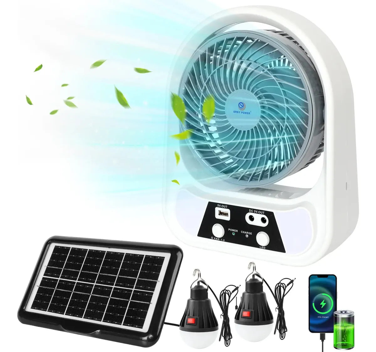 ABANICO SOLAR RECARGABLE PORTATIL 8"