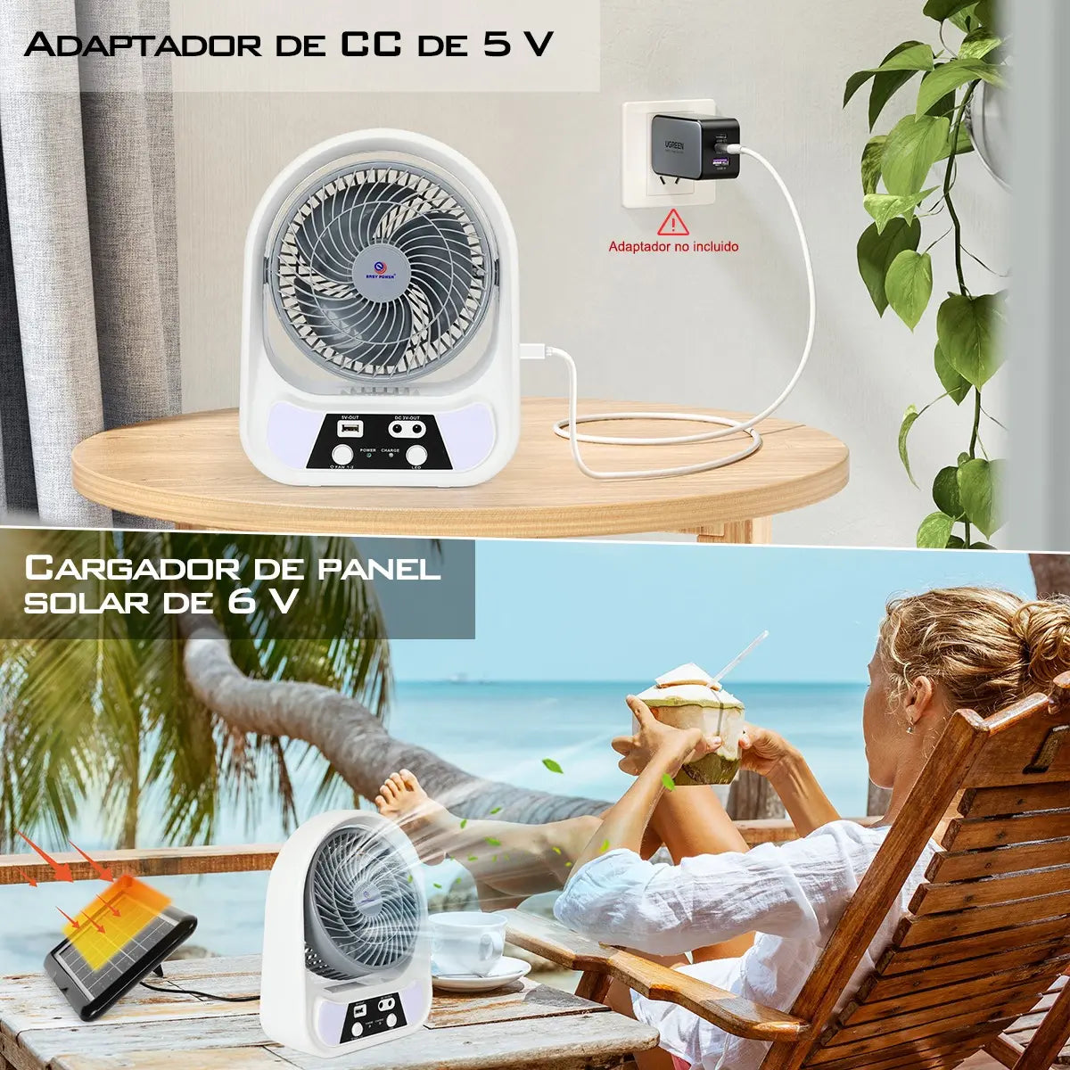 ABANICO SOLAR RECARGABLE PORTATIL 8"