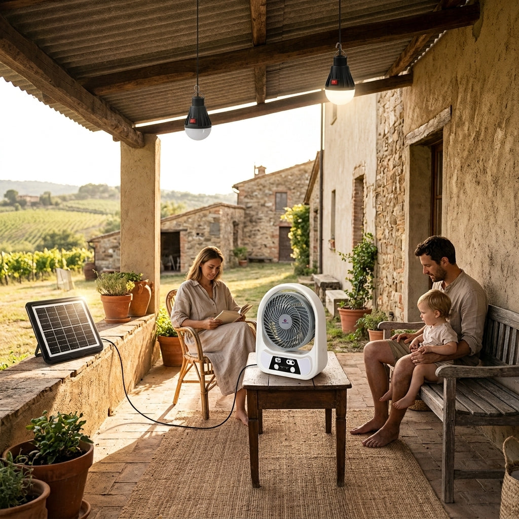 ABANICO SOLAR RECARGABLE PORTATIL 8"