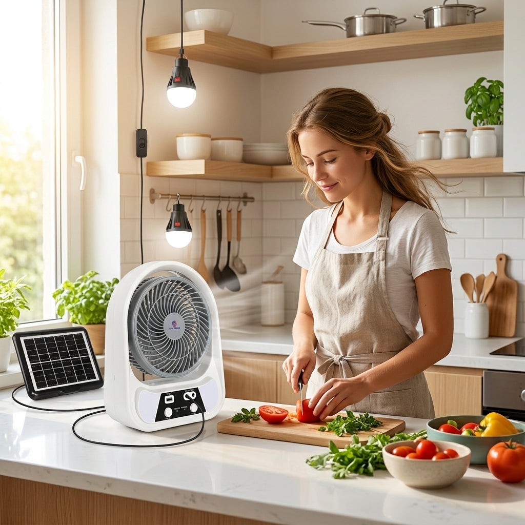 ABANICO SOLAR RECARGABLE PORTATIL 8"