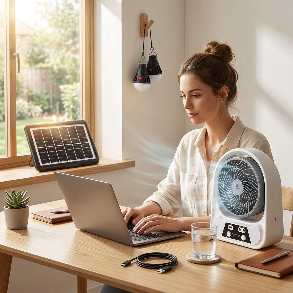 ABANICO SOLAR RECARGABLE PORTATIL 8"